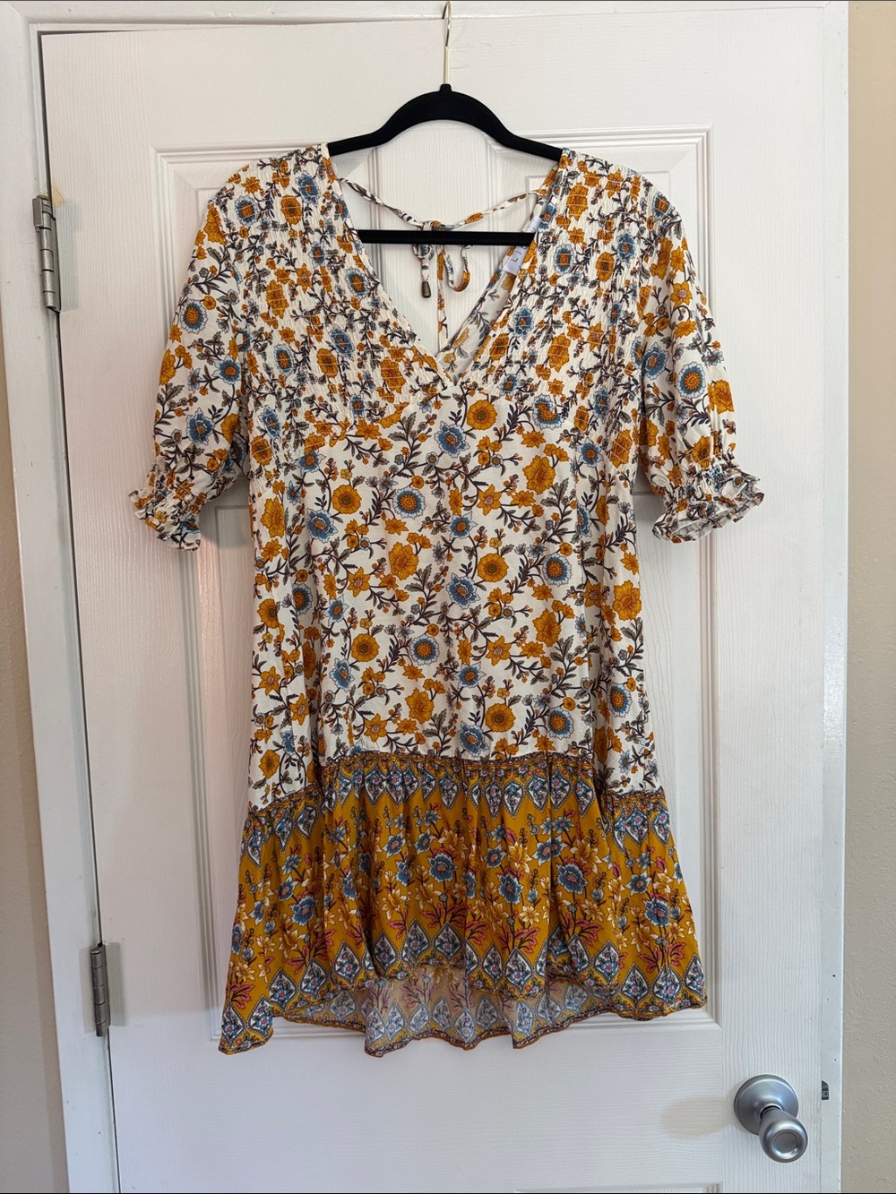 Libby Loves Floral Blouse — White, Mustard & Blue